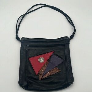 Dry Creek Leather Black Retro Abstract Shoulder Bag